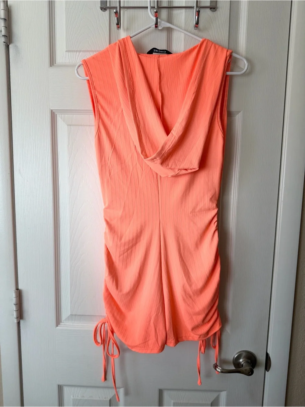 Sleeveless Hooded Romper in Neon Coral